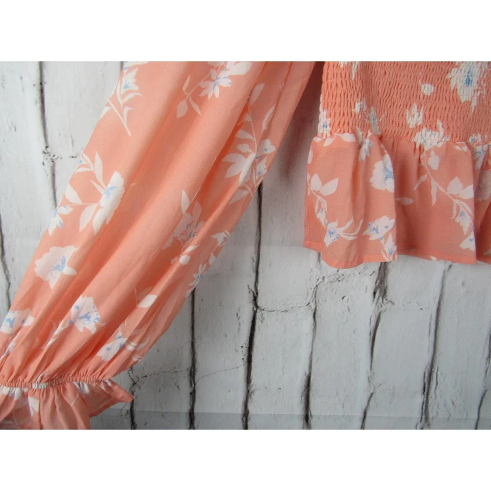 Flying Tomato Women's Peach Floral Large Off Shoulder Crop Blouse - Picture 5 of 5